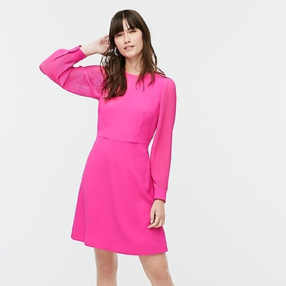 J. Crew Hot Pink Pleated-Sleeve A-Line Dress